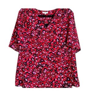 Jade by Melody Tam Vibrant Red /Pink Leopard Print Women's Top sz L